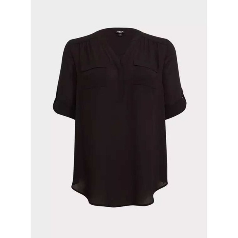 Torrid Harper Black V Neck Roll Tab Sleeve High Low Tunic Top Plus Size‎ 0